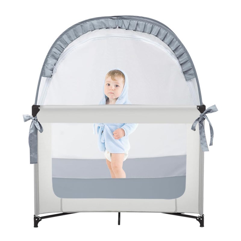 L RUNNZER Baby Pack and Play Tent, Canopy to Keep Baby from Climbing Out, Crib Tent for Playard, Pop Up Mini Crib Tent Against Falls, R07s-blue - Image 1